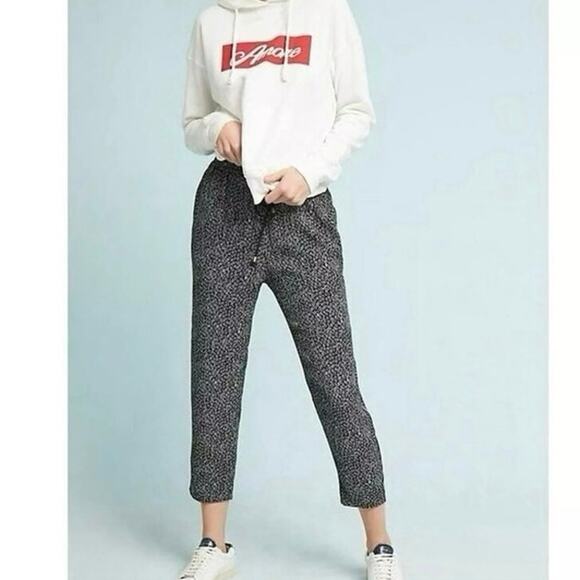 Anthropologie Black Floral Jogger Pants with Tuxedo Stripe Size Small - Picture 6 of 6